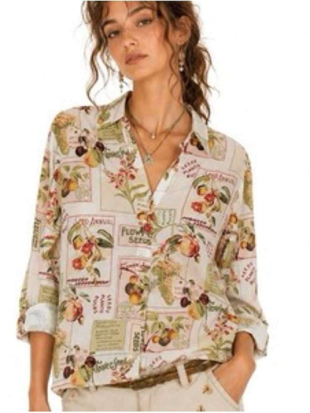 Calypso St Barth Women’s Cotton Floral Botanical Print Button Down Top Sz Large